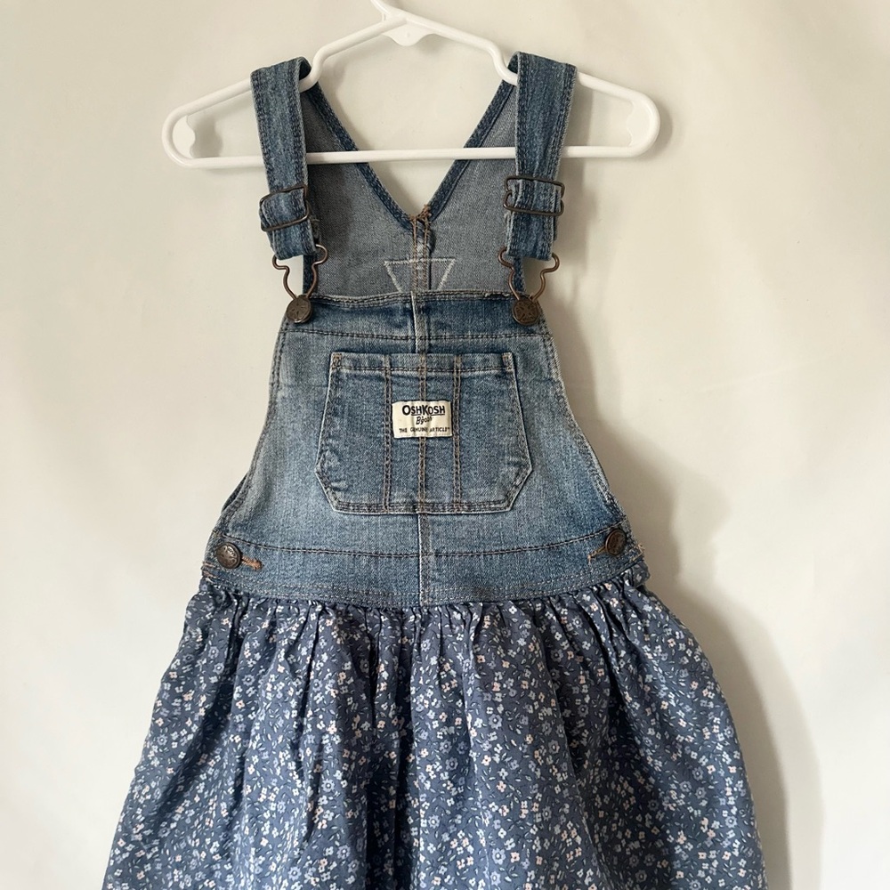 OshKosh B'gosh Denim / Floral Overalls Skirt Dress - Size 4T